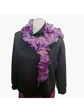 Handmade Purple Ruffle Scarf 4x56 Lightweight Crochet Lace Boho Festival